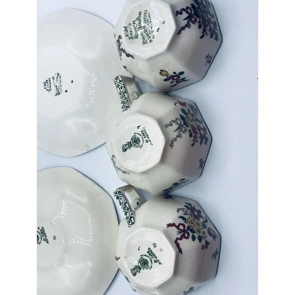 Royal Doulton Old Leeds Sprays D3548‎ 3Cups & 3 Saucers England 1920s